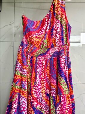 One-Shoulder Multicolor Print Sundress